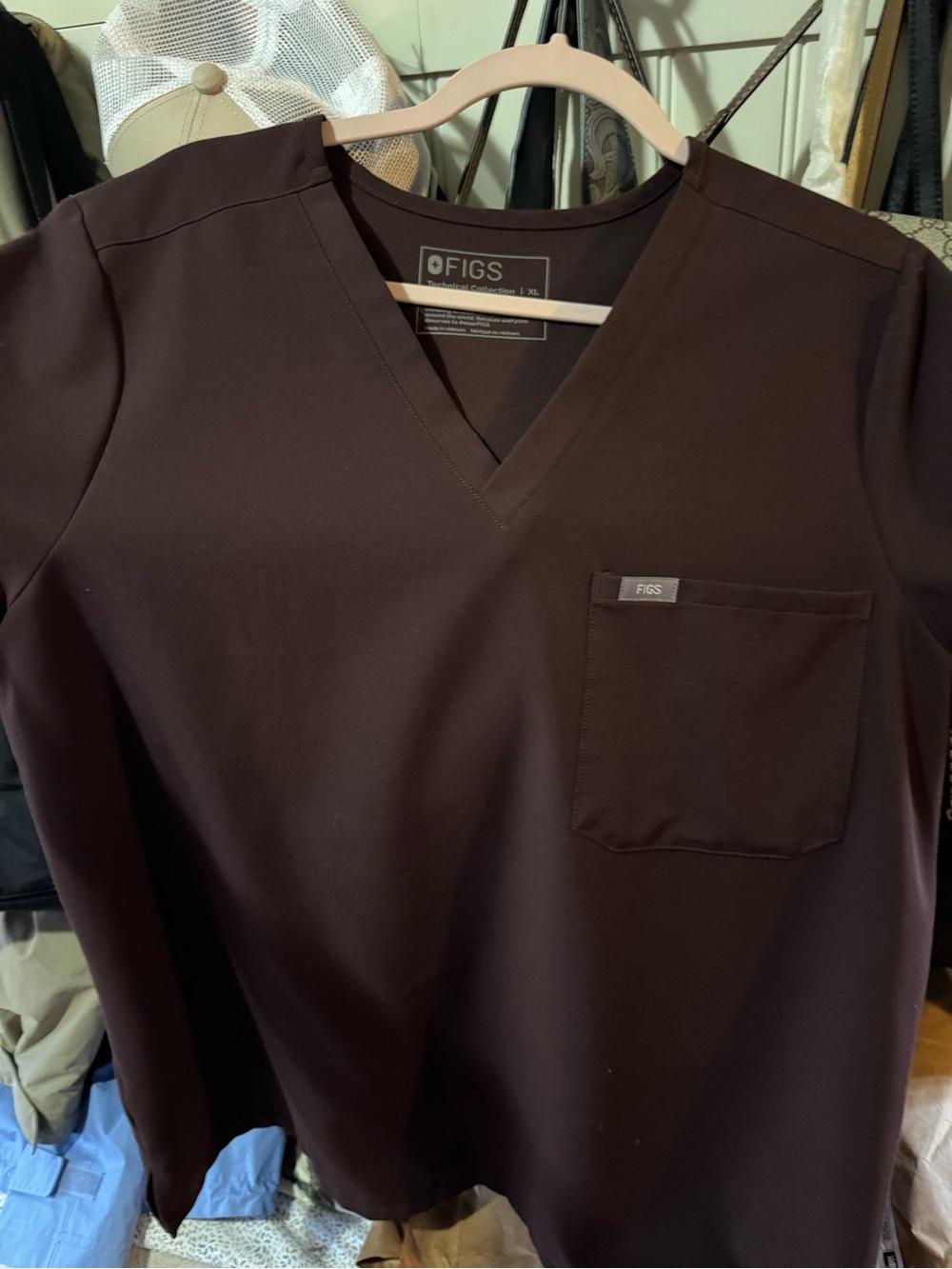 Figs Women V-Neck Top in Dark Brown